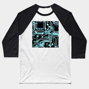 Cyberpunk neon blue futuristic circuitboard wires pattern Baseball T-Shirt